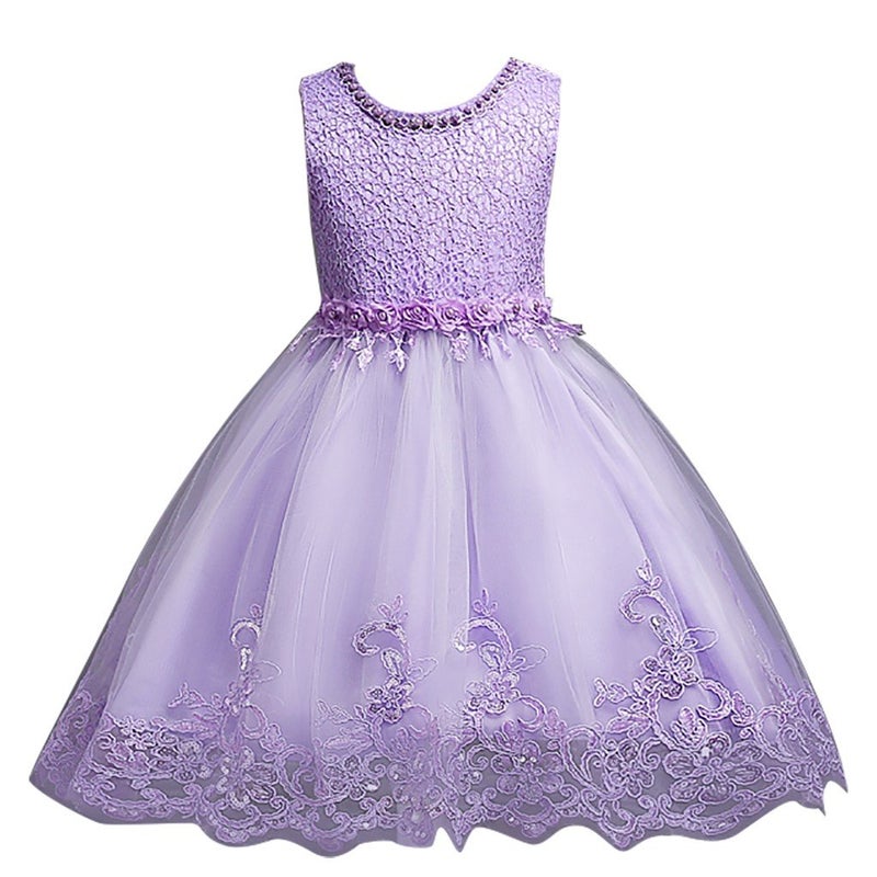DreamHigh Flower Girl's Floral-Embroidered Pearl Embellished Evening Dress Up Purple - 4Y - Image 1